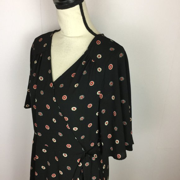 Studio B by Bobeau Hi-Low Maxi Wrap Dress Sz L Womans Black Floral Short Sleeve - Picture 13 of 16